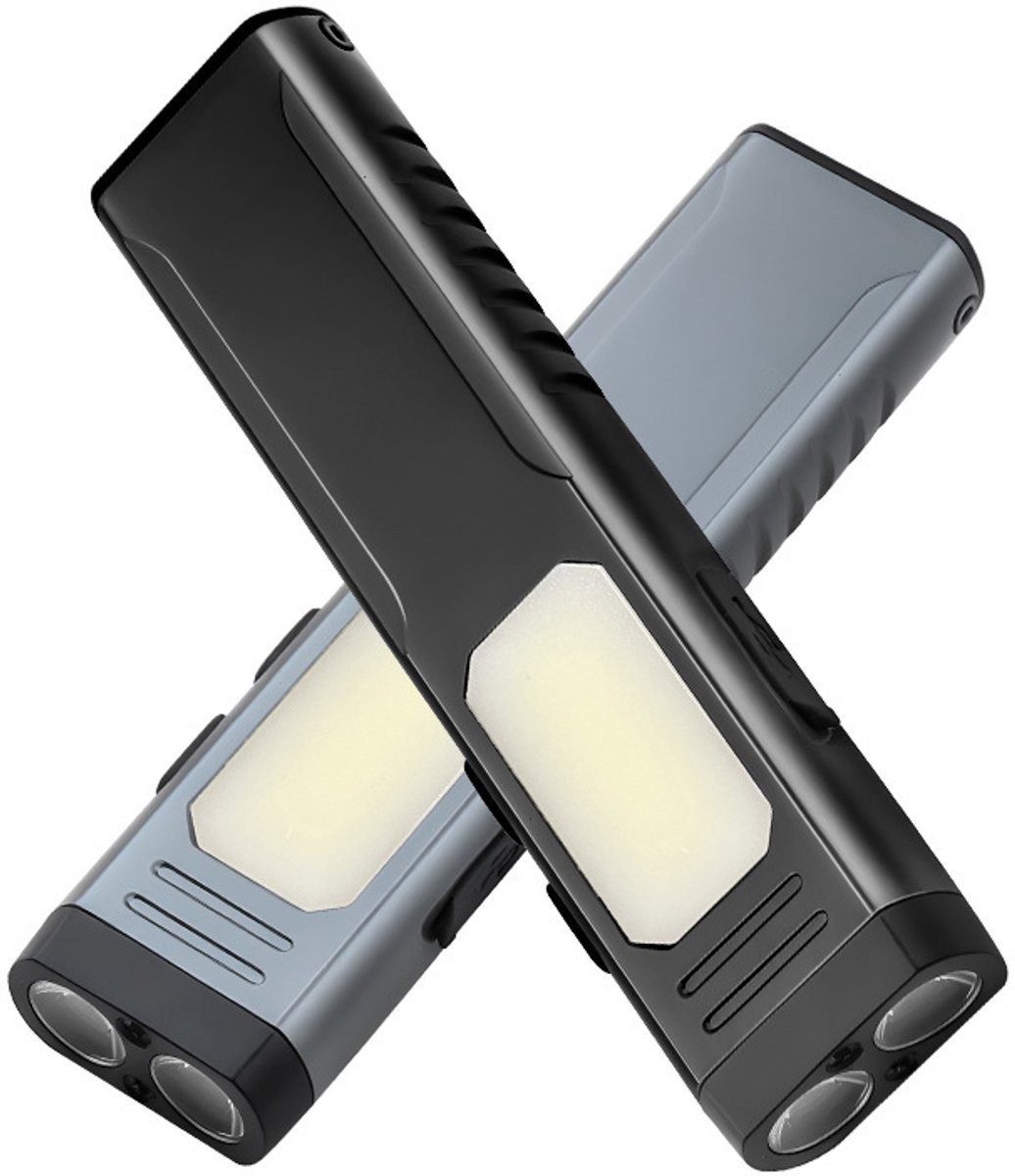 Multifunctionele USB-oplaadbare LED zaklamp met magneet en COB-sterklicht, zwart aluminium