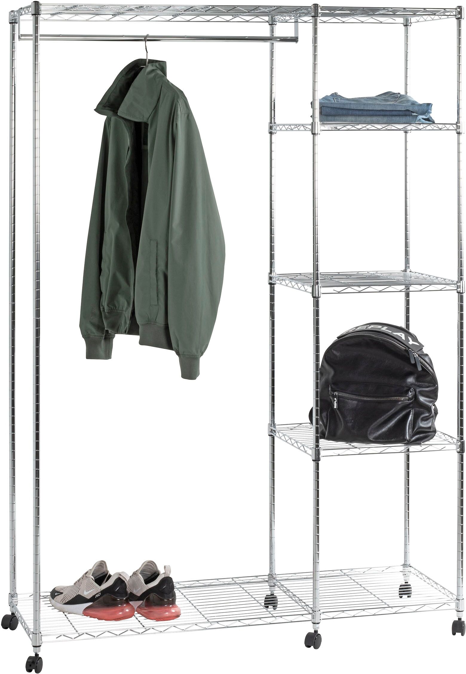 Garderobenständer HAKU "Garderobe, Garderobenständer, Kleiderständer auf Rollen, Kleiderwagen", silber, B:123cm H:181cm T:45cm, Metall, Stahl, Garderobenständer, Garderobenständer, rechteckig - aus Metall Silber - B/T/H 123/45/181 cm silber Einheitsgröße