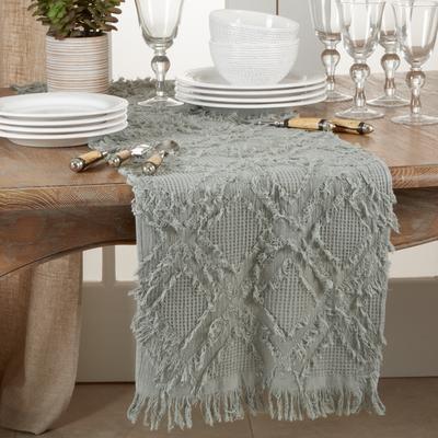 Saro Lifestyle Waffle Weave Table Runner With Fringe Design