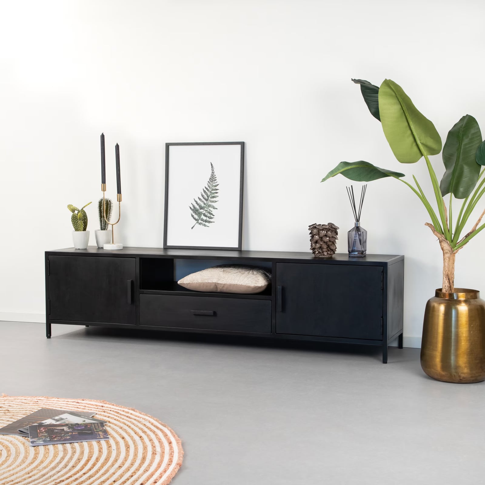 Livingfurn TV-meubel Kala Mangohout Zwart 180 cm