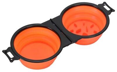 Uplift Treasures Foldable Dual Bowl Portable Pet Feeding And Water Bowl For Travel orange (slow Feeder)