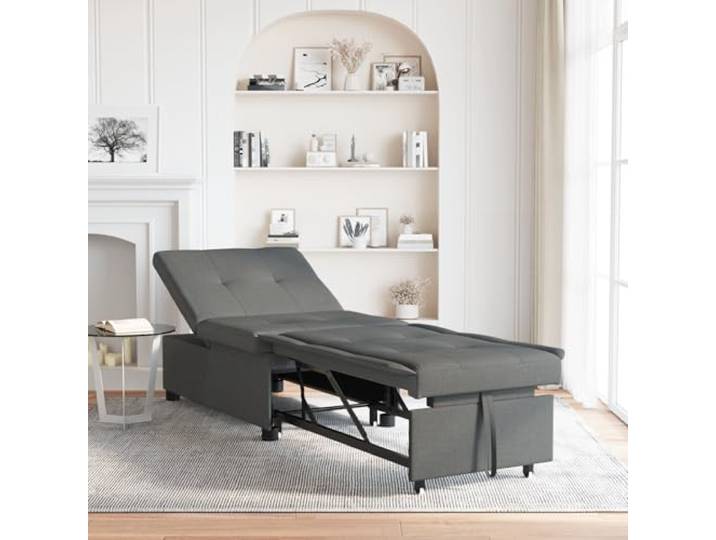 HEFZGDB 3-in-1 Schlafsofa Ausziehbares Design Dunkelgrauer Stoff Multifunktionales Möbelstück Verstellbare Rückenlehne Platzsparend Kompakt Robustes Metallgestell Atmungsaktives