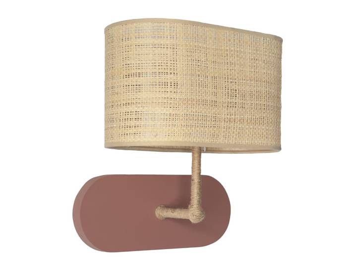 Applique en bois terracotta et abat-jour en fibres tressées H30