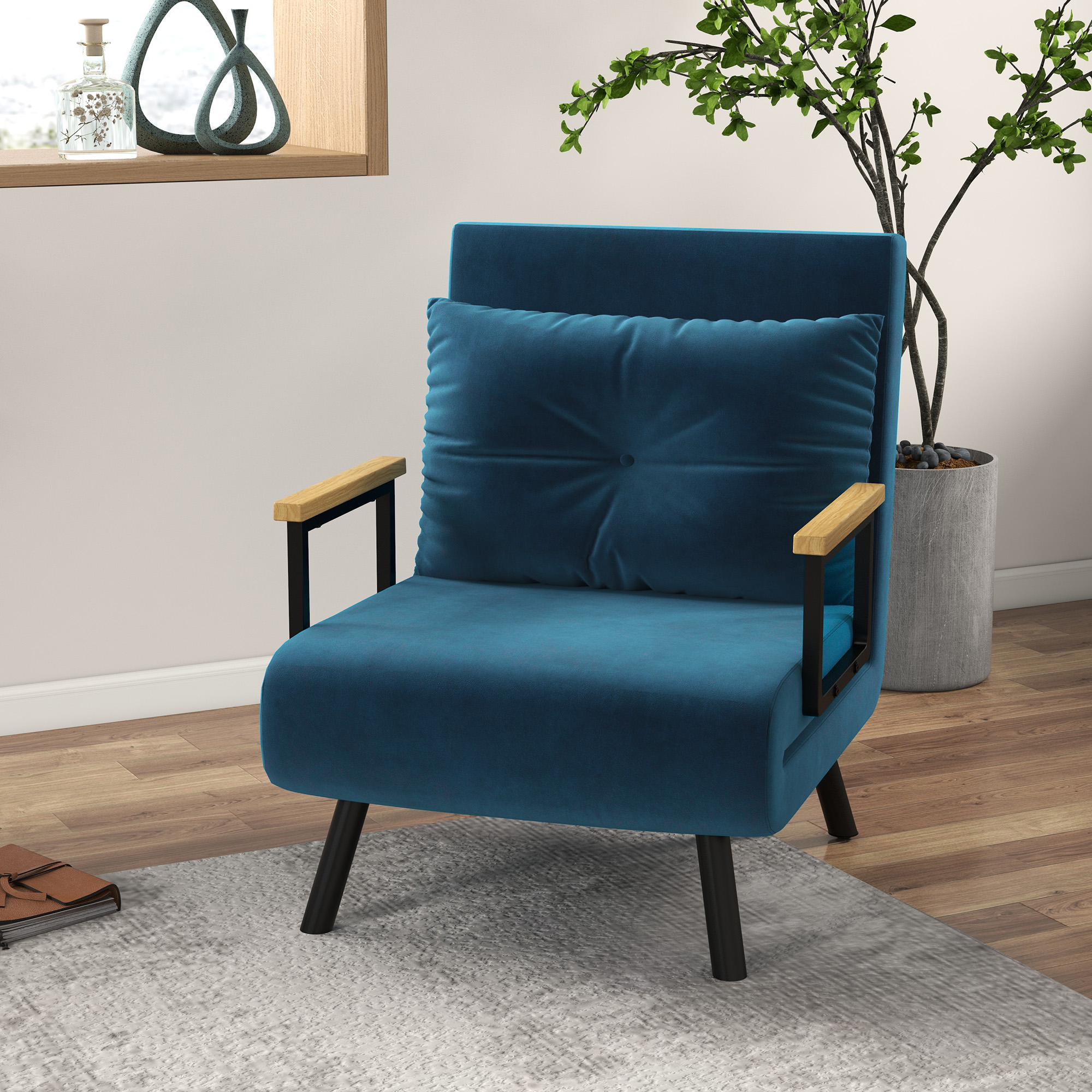 Homcom Poltrona Relax in Stile Scandinavo, Sedia a Dondolo, Poltrona da Lettura. con Cuscino con Bottone, Nero + Naturale