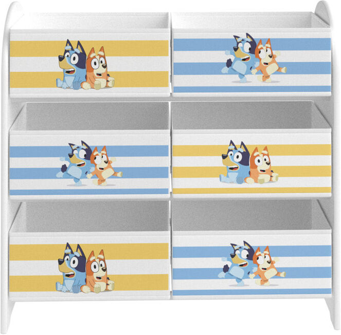 Bluey Toy Storage Unit - 6-Box Organizer for Bedroom - Made from Engineered Wood/Fabric/Metal - Easy Assembly and Clean Up Yellow 60cm H X 63cm W X 25cm D