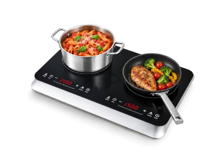 COOKTRON induktionskochfeld 2 platten, Doppel-induktionskochplatte 3500W, 10 Temperaturstufen, 9 Leistungsstufen,Booster-Funktion, 4-Stunden-Timer, Touch-Steuerung, Schwarz