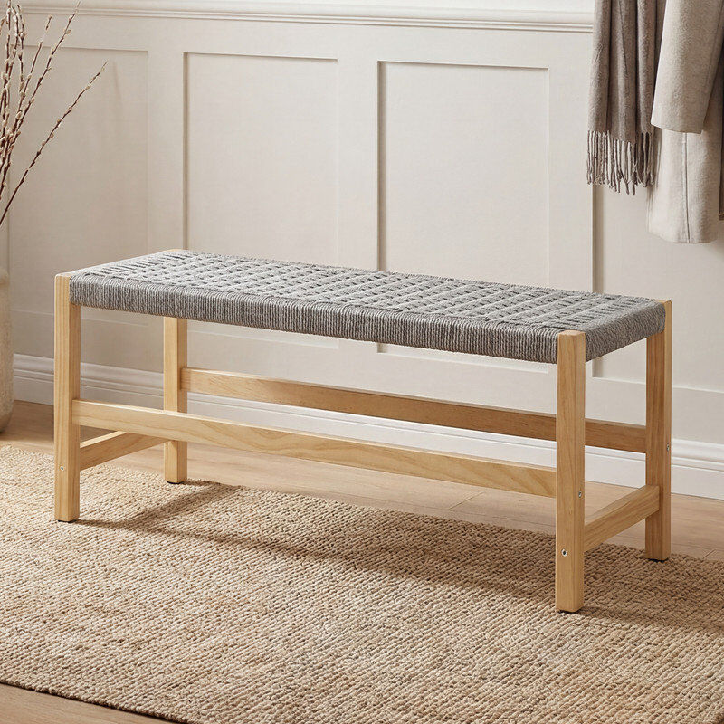 Brambly Cottage Upholstered Bench Grey 42cm H X 90cm W X 32cm D