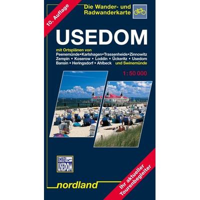 Usedom mit Ortsplänen von Peenemünde, Karlshagen, Trassenheide, Zinnowitz, Zempin, Koserow, Loddin, Ückeritz, Usedom, Bansin, Heringsdorf, Ahlbeck und