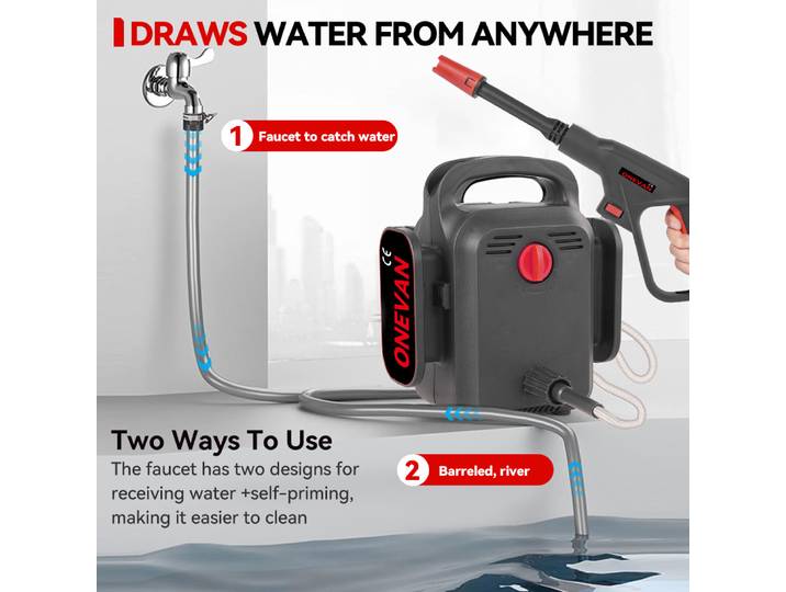 Nettoyeur haute pression électrique ONEVAN 120 bars 3500W 2 en 1 sans fil, pistolet de lavage de voiture, outil de nettoyage de jardin pour batterie Makita 18V