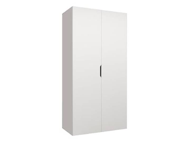 Mirjan24 Kleiderschrank mit Einlegeböden und Kleiderstange Midere 100, Vielseitiger Drehtürenschrank, Elegantes Kleiderschrank 2-türig (Weiß)