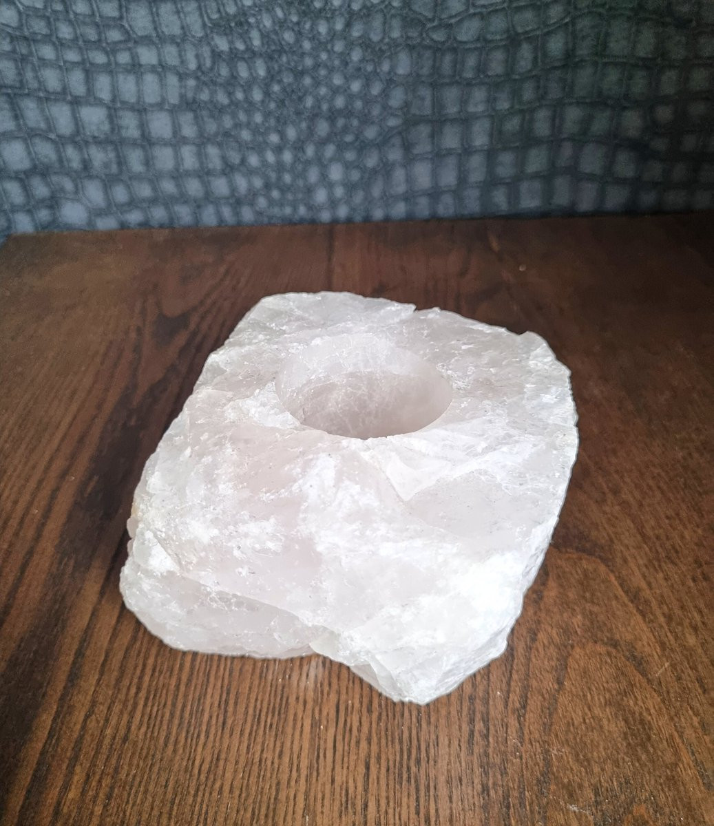 ThaleiaDesign Rozekwarts waxinelichthouder voor chakra en woondecoratie