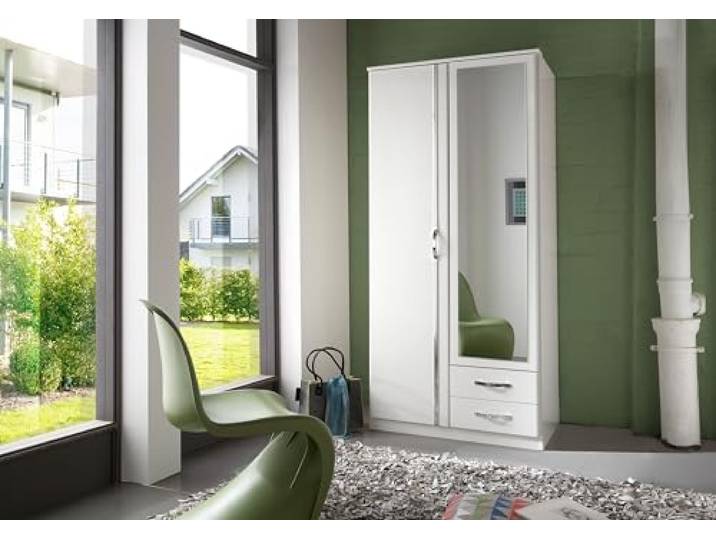 möbelando Drehtürenschrank >Duo< in Weiss,AUFLEISTUNGEN Chrom - 91x199x58cm (BxHxT)