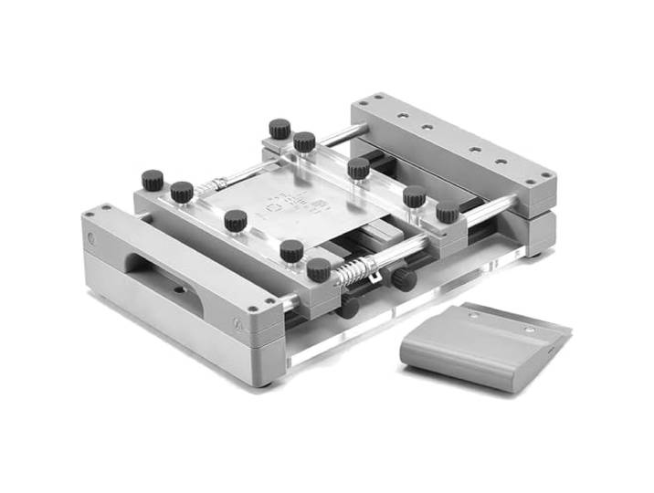 SICWEDIM Manuelle Lötpaste, Siebdruckmaschine, 150 x 150/250 x 250 mm, PCB-Schablonendrucker mit Schaber, kleine Stahlgitter-Siebdruckstation, ohne Stahlplatten (grau, 150 x 150 mm)