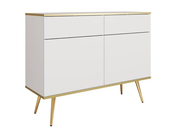Lomadox Kommode OLOVO-160, Schwarz, goldfarbene Kanten, Metallbeine Goldfarben