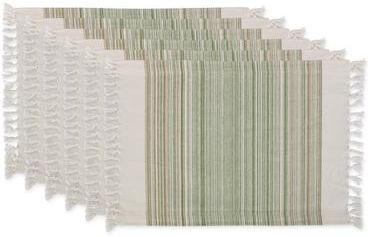 "DII Fringed Stripe Tabletoppers, 13x20"", Black, 6 Pieces"