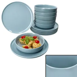Ritzenhoff 12tlg Tafelservice Jasper Graublau Steingut Speiseteller Suppenteller