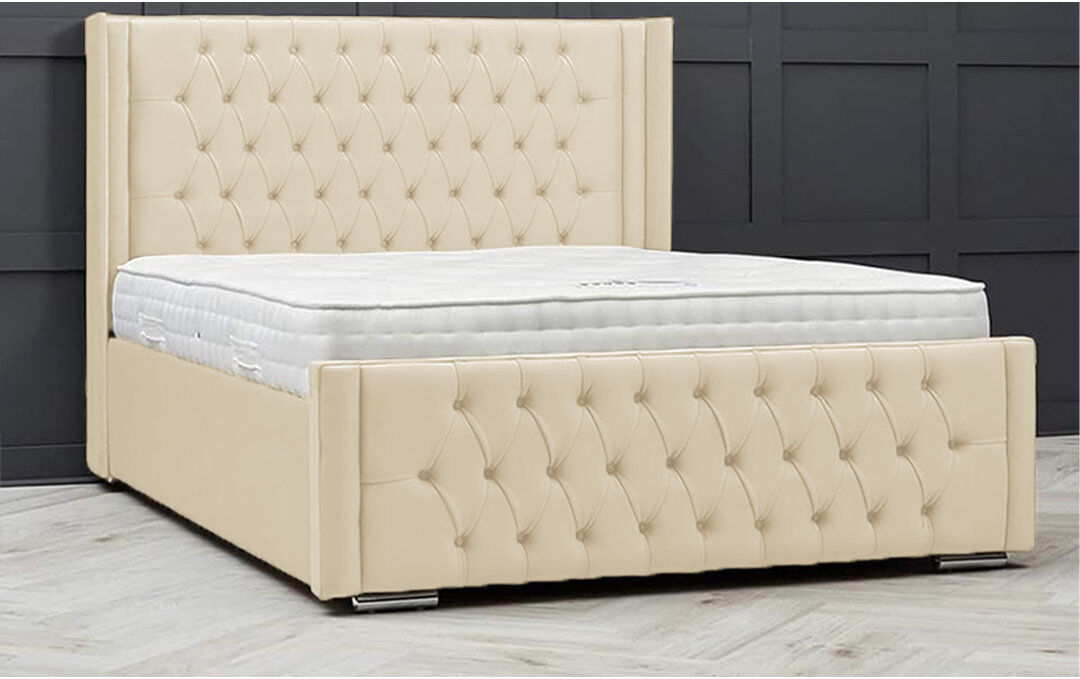 Ophelia & Co. Lucio Velvet Upholstered Bed Frame - Curved Headboard, Sprung Slatted Base Cream Double (4'6)