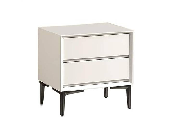 Vielseitig Vintage minimalistischer Nachttisch aus einfarbigem Holz Tischaufbewahrung, Doppelschublade, großes Fassungsvermögen(Weiß,Mittel)