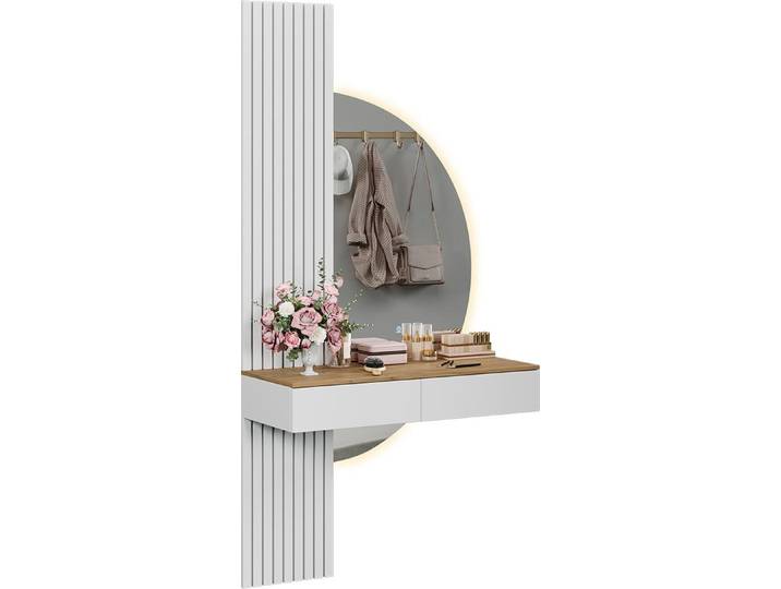 Coiffeuse Vicco Melina Blanc/Chêne 100cm avec miroir LED\, Model 58447