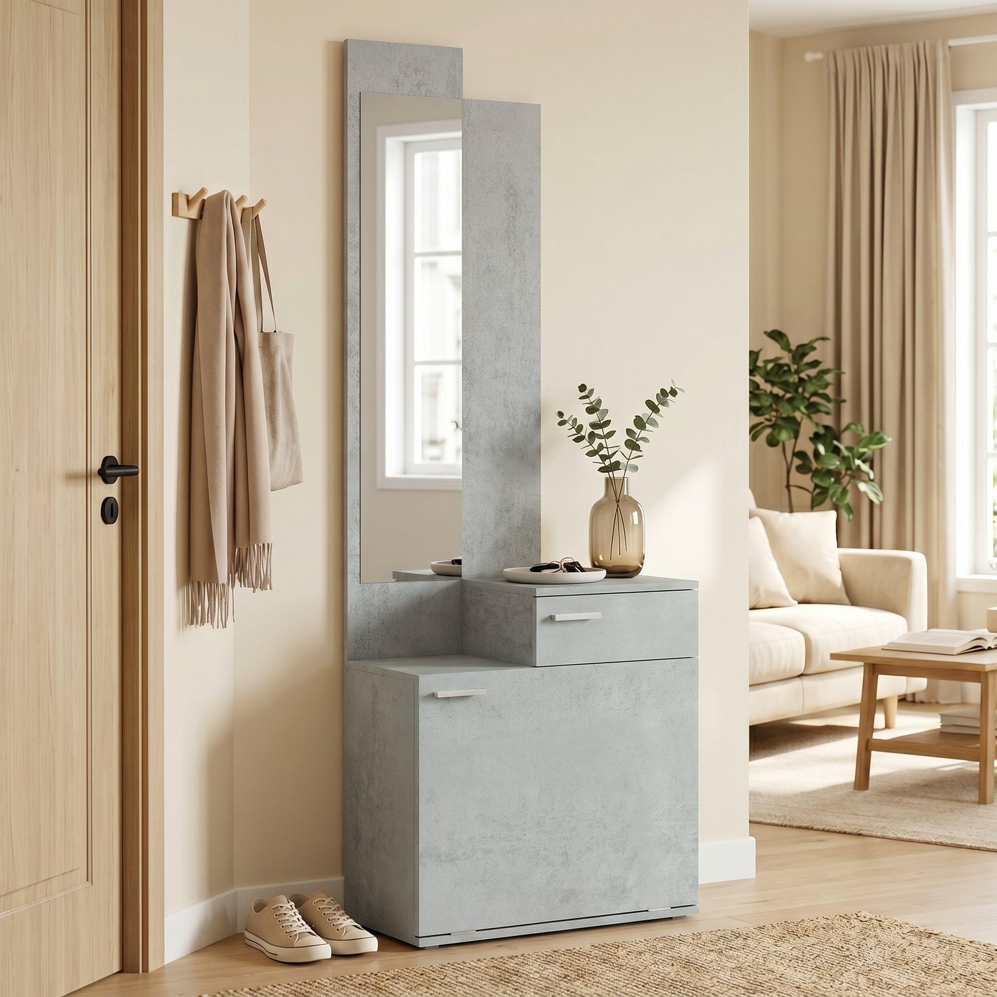 Homcom Set ingresso con scarpiera ribaltabile, guardaroba con specchio e cassetto, grigio   Aosom Italy