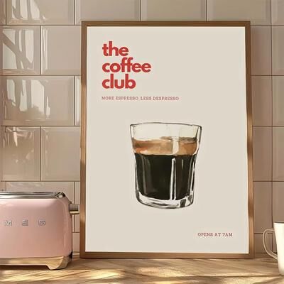 Inspired Finds Retro Coffee Club Canvas Wall Art Chic Beige Cafe Aesthetic Print the Coffee Club 19.7x29.5in Unframed
