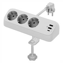 VALUE Tisch-Steckdosenleiste, 3fach mit Tisch-Klemme, inkl. USB-Charger (2x USB-A, 1x USB-C), 1,5 m 19.99.1034