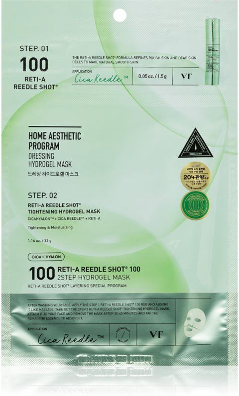 VT Cosmetics Cica Reti-A Reedle Shot 100 2Step Hydrogel Mask intensive hydrogel mask to smooth skin and minimise pores 34.5 g