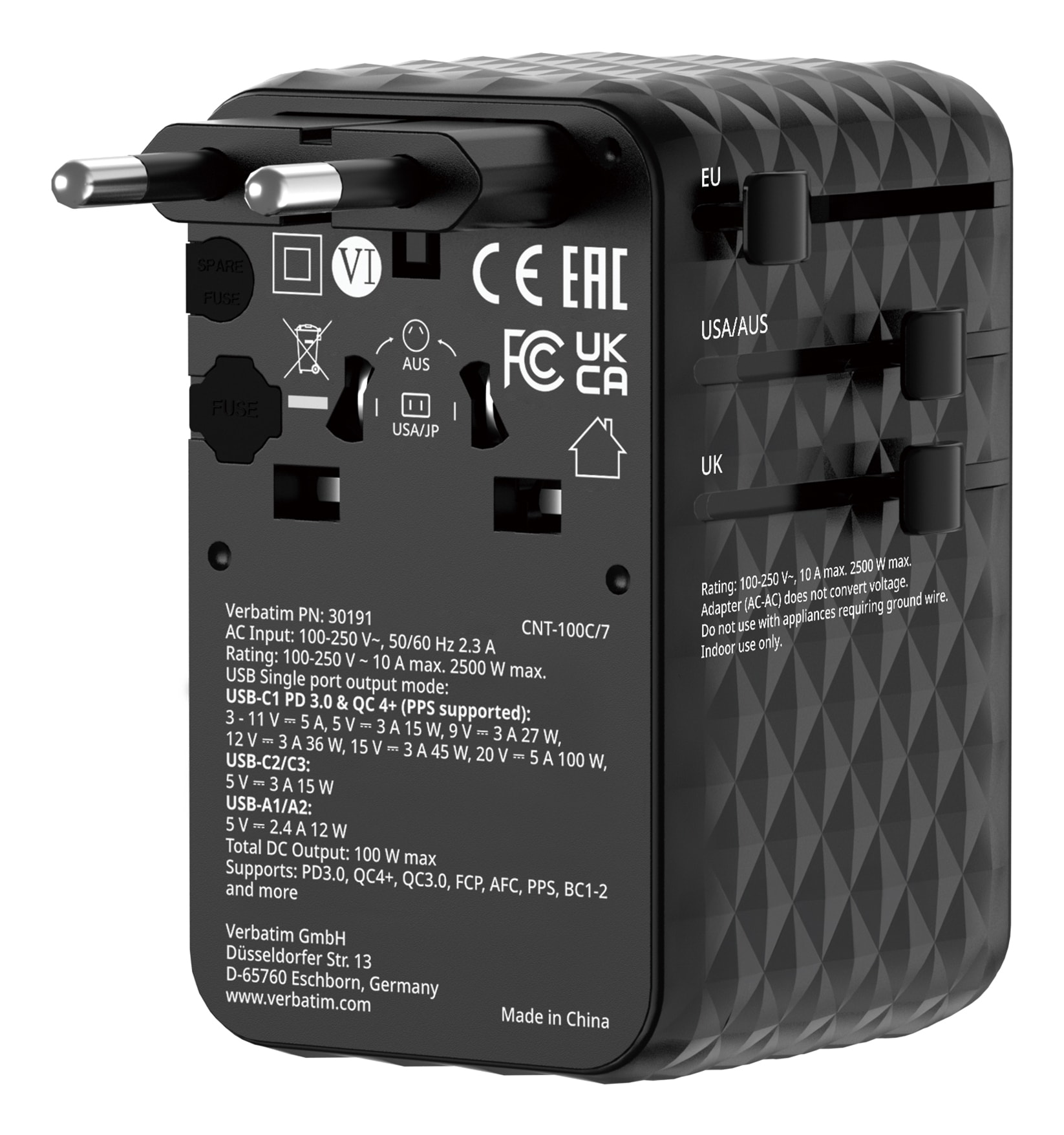 Verbatim 30191 Charge 'n' Travel GaN III Universal Reiseadapter 100W