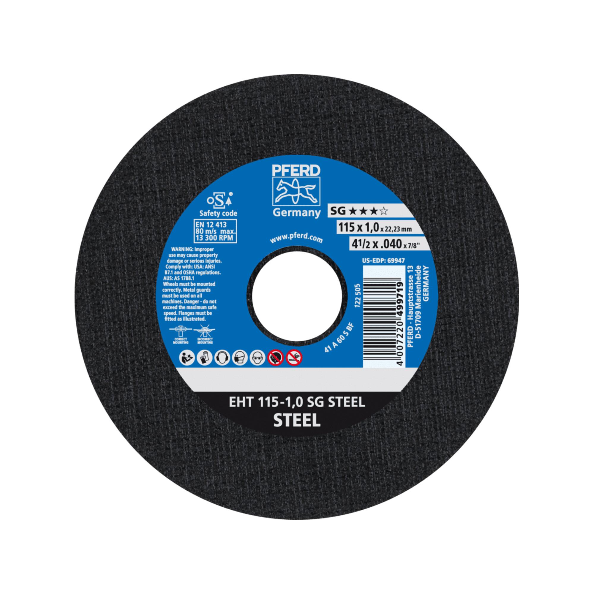 PFERD TOOLS Trennscheibe EHT 115x1,0x22,23 mm gerade Leistungslinie SG STEEL für Stahl (61340382)