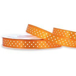 Creativery 12mm Satinband 25m mit Punkten Schleifenband Geschenkband Dekoband Stoffband Orange Weiß
