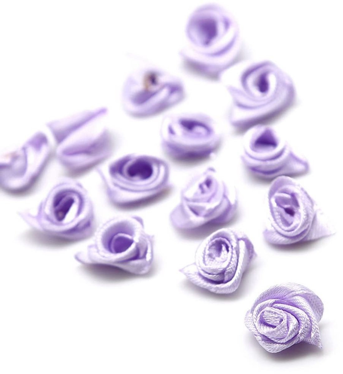Dailygoods 100 stuks satijnen rozenkoppen kunstbloemen - Lichtpaars - 2,5 cm