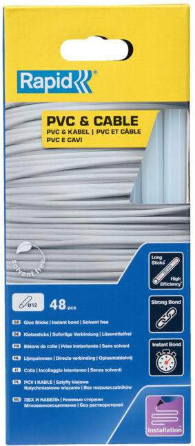 Rapid Bâtons de colle PVC/Câble, diamètre 12 x 190 mm, 48 pcs carton (5001413)