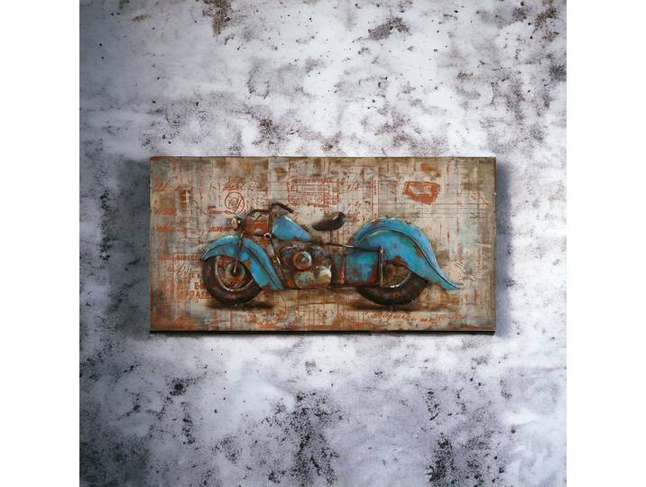 Tableau Relief Moto Chopper Bleu Vintage en Métal