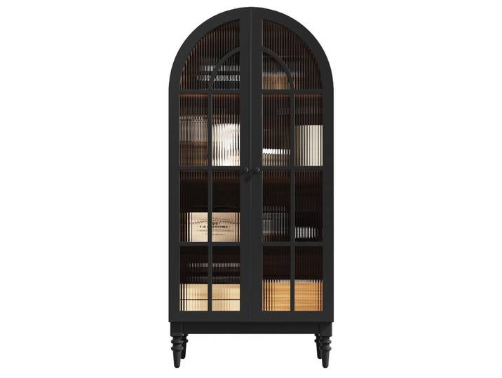 Flieks Buffet Bogenglastür Holzmaserung, Schwarz, 76x165x35.5 cm, Esszimmer, Anrichten, Buffetschränke