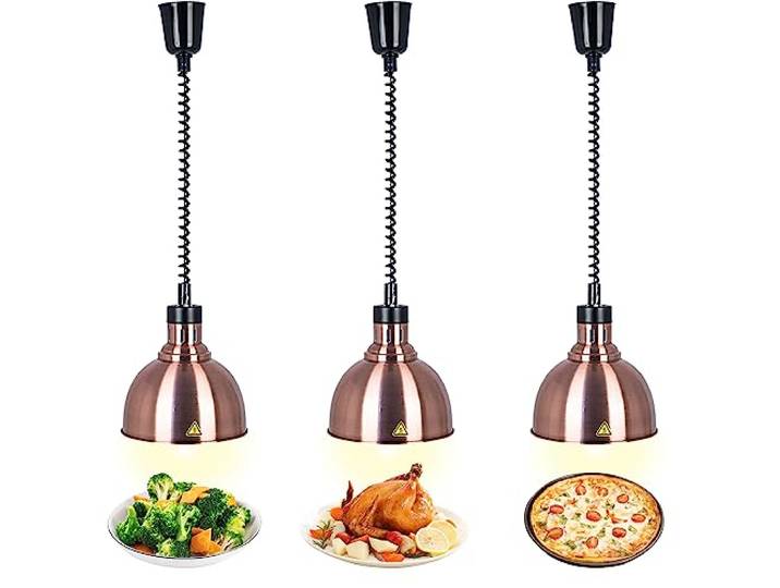 VFDZ Wärmelampe Küche Gastro Einziehbar, Speisenwärmer Lampe Buffet 250W Wärmelampe Gastronomie für Speisen, 25cm Durchmesser Lebensmittel Wärmelampe Küche für Essen Buffet, Restaurant, Hotel