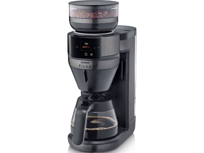 Severin Kaffeemaschine mit Mahlwerk KA 4854 FILKA (2. Generation), Filterkaffee-Vollautomat, 1,4l Kaffeekanne, Permanentfilter, Papierfilter 1x4, mit Glaskanne