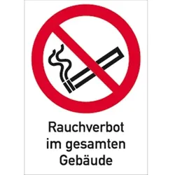Schild Rauchverbot im gesamten Gebäude ISO 7010, Kombischild, Kunststoff, 262x371 mm