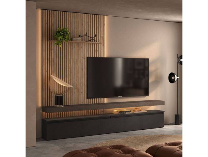 Mur Aménagé Ostana Dmora en Bois Mélaminé Noir Anthracite