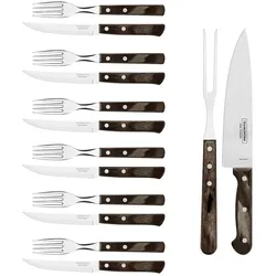 Tramontina Grillset, Besteck 14-teilig, rostfreier Edelstahl, FSC-zertifizierter Holzgriff, Steakbesteck, inkl. Tranchierbesteck