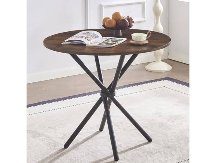paonne Runder Esstisch mit MDF-Platte & schwarzen Beinen, Küchentisch 90 cm, Moderner Runder Frühstückstisch für 2-4 Personen