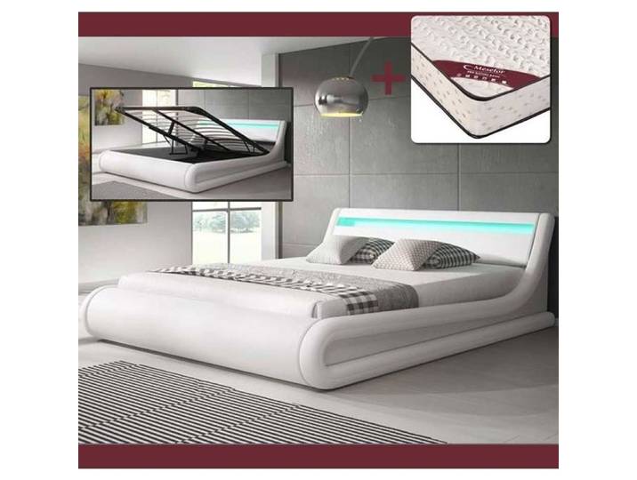 Lit Coffre - PARISINA - Texas - LED Blanc - Bois et simili cuir - Rangement