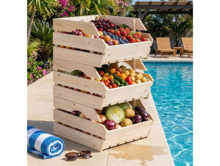 Outsunny Support Fruits Bois 3 Étages Amovibles 37,5x27x60cm