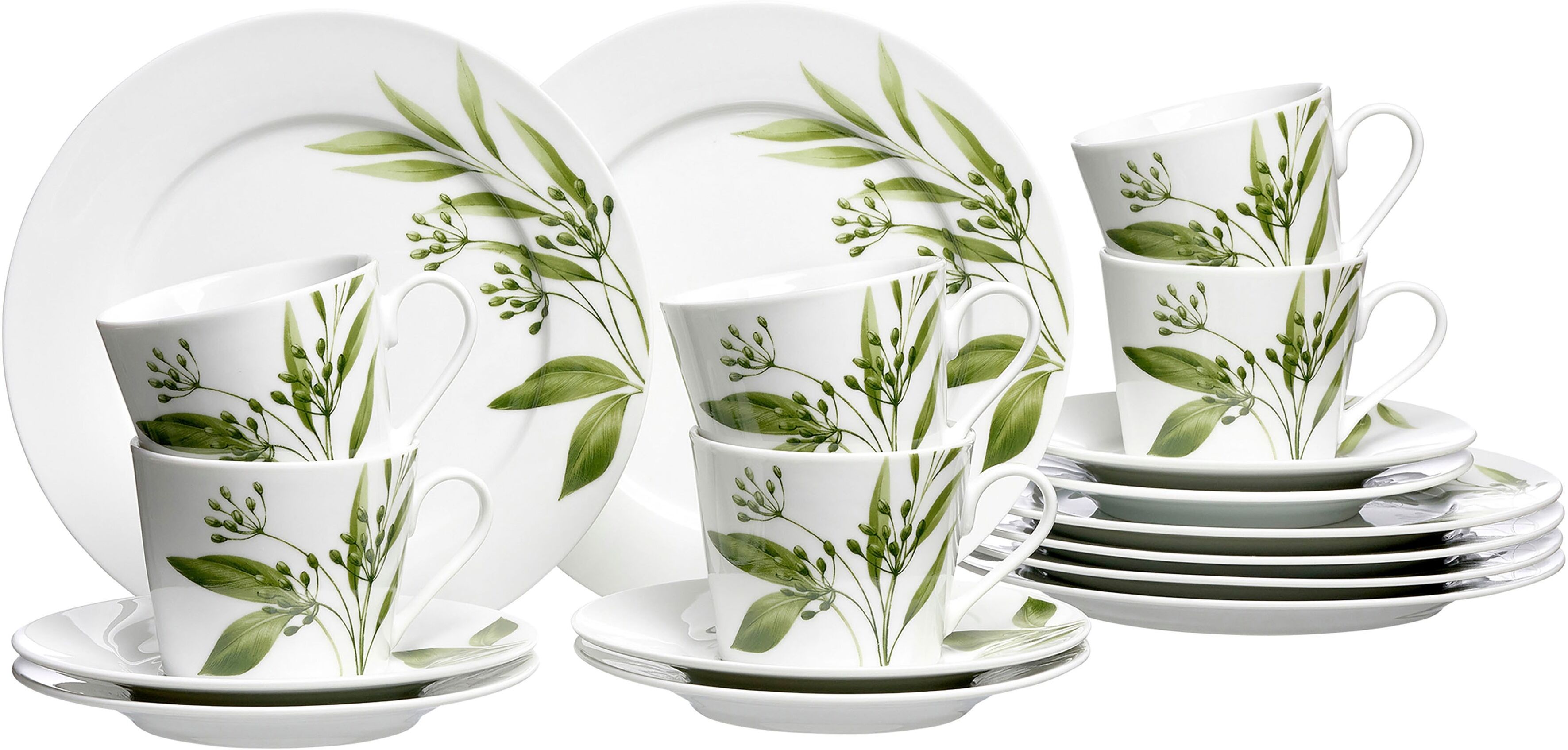 Kaffeeservice RITZENHOFF & BREKER "Evora", grün, 18 Stk., Porzellan, Geschirr-Sets, Kaffeeservice, Geschirr-Set mit Botanik-Motiv