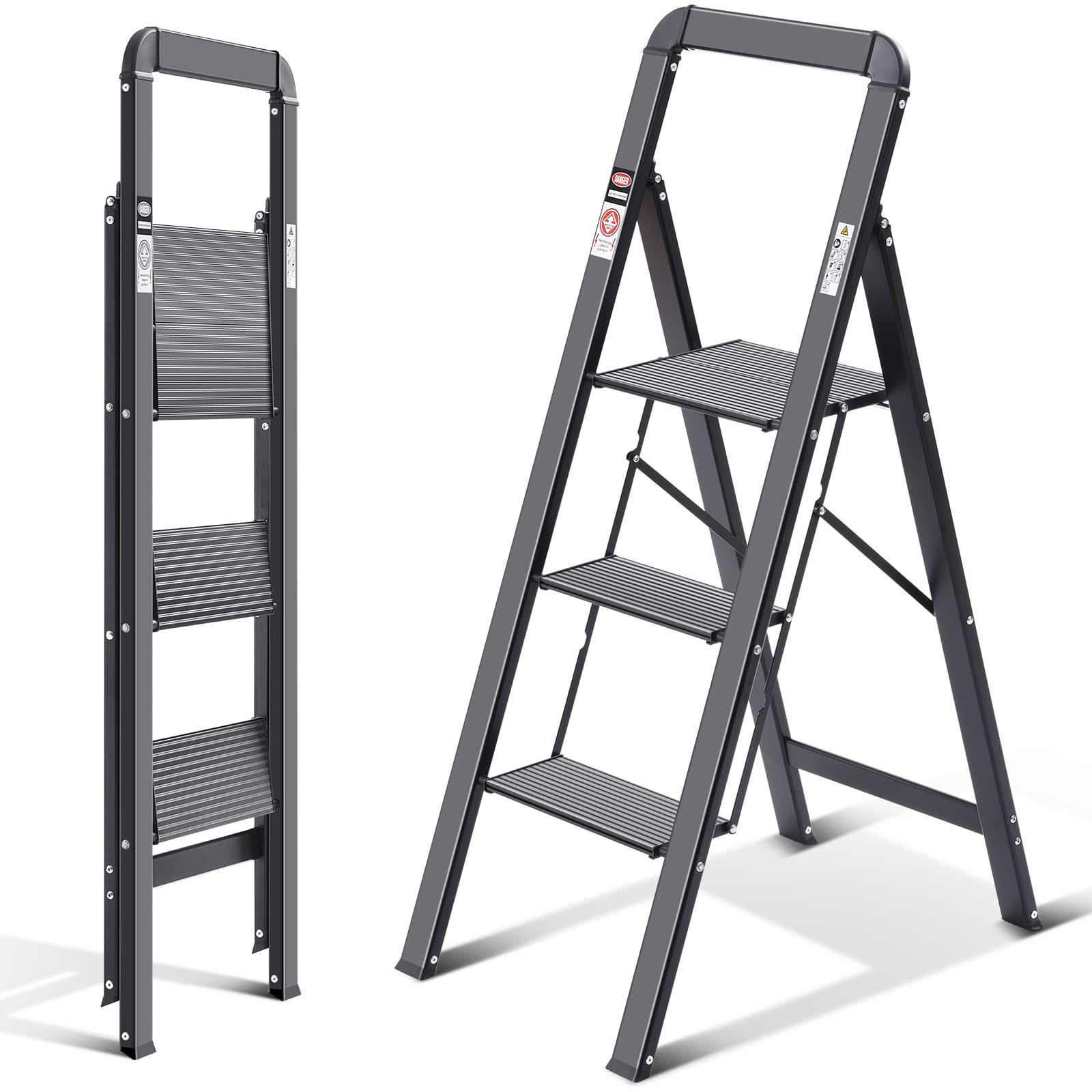Selius Trapladder Vouwladder met Leuning - 3 Treden - Aluminium - Zwart