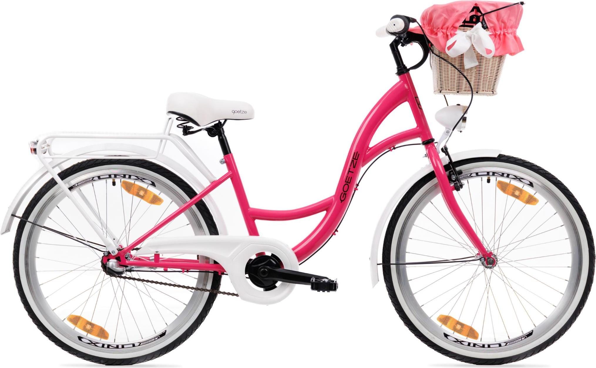 Goetze Style 24 Zoll Kinder Citybike, 14 Zoll Tiefeinsteigerrahmen, 3-Gang Shimano Nexus, Rücktritt, V-Bremse, LED, Rattankorb