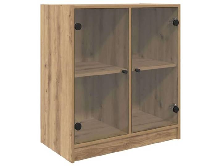 HGFDVCMR Seitenschrank mit Glastüren Artisan-Eiche 68x37x75,5 cm Kompakte Kommode mit Glasscheiben und großem Stauraum für Wohnzimmer, Esszimmer oder Schlafzimmer. Eleganter Look.