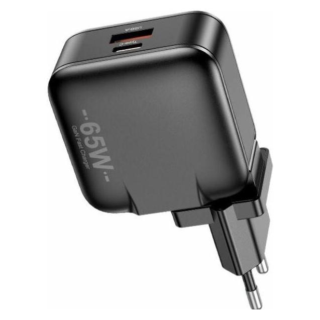 Awei ład. siec. PD55-EU 65W USB + USB-C czarna/black GaN (65 W, 2 Ports) (PD55-EU)