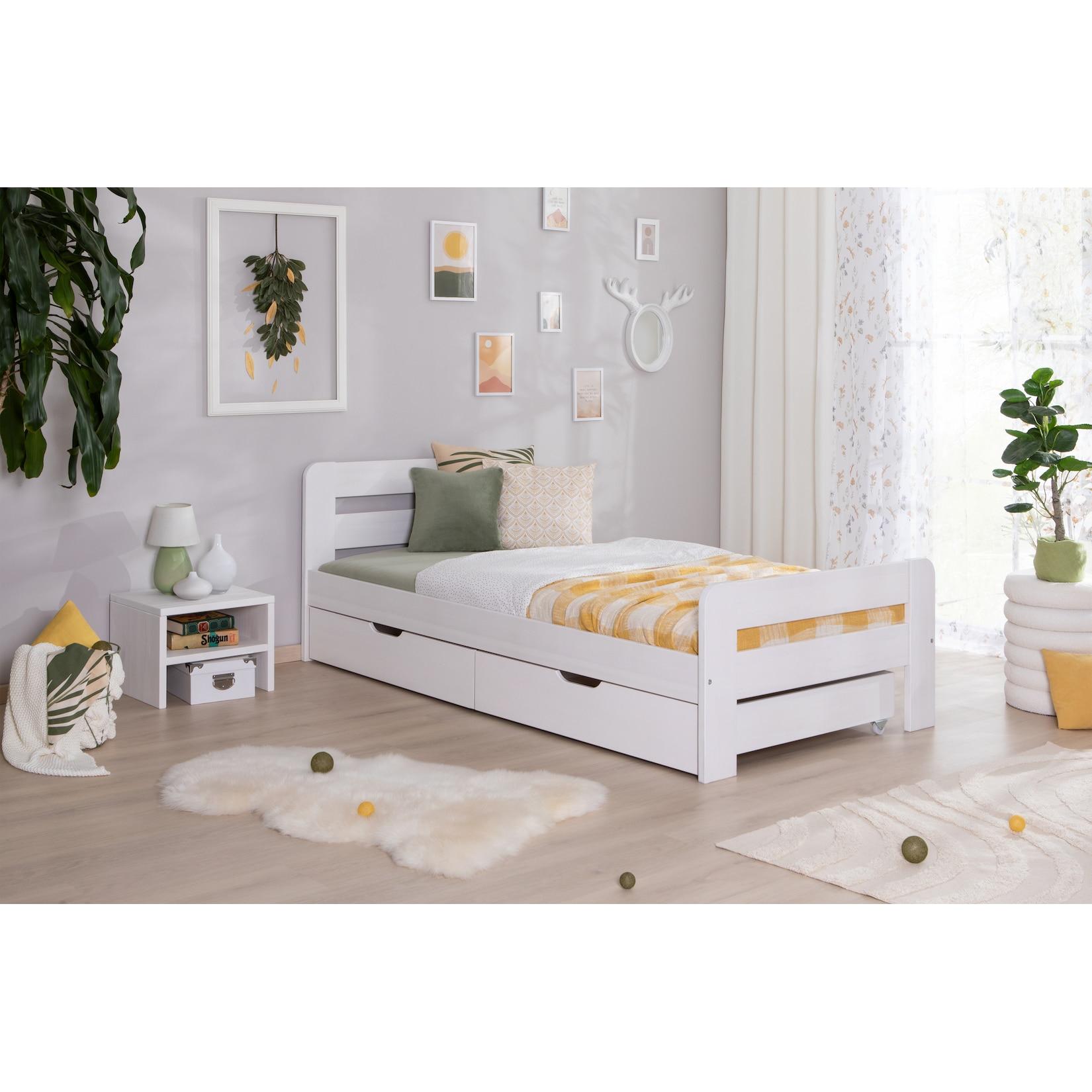 TiCAA Einzelbett Doppelbett Bert Kiefer Weiß aus Massivholz