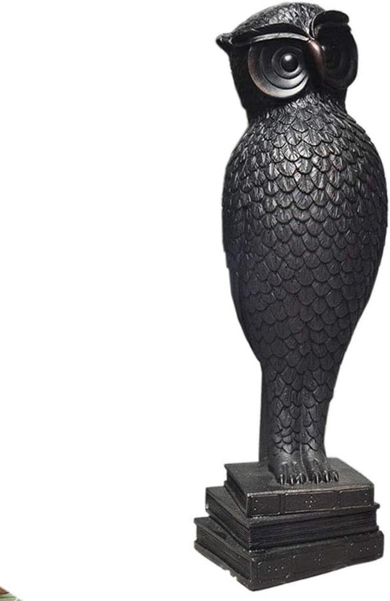 Handgemaakte Uil Beeld Decoratie Vogel in Zwart, Hoogte: 39 cm