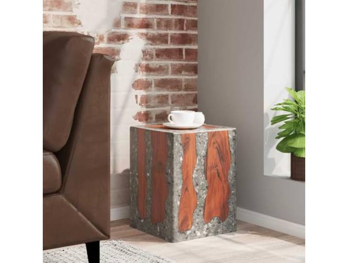 NLQMSU Hocker aus massivem Teakholz und Harz Handgefertigt, massives Teakholz, transparentes Harz, Fußstütze, Beistelltisch, 110 kg, rustikaler Stil